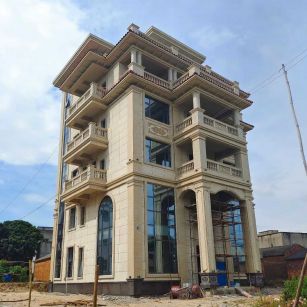 无锡 黄金麻花岗岩石材别墅外墙干挂搭配（雕花栏杆花瓶柱门楼罗马柱）