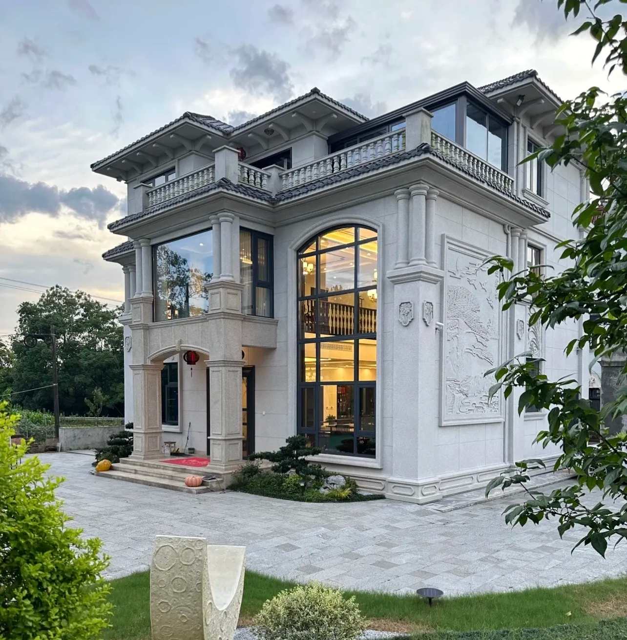 无锡 白麻花岗岩私人别墅干挂石材豪华定制