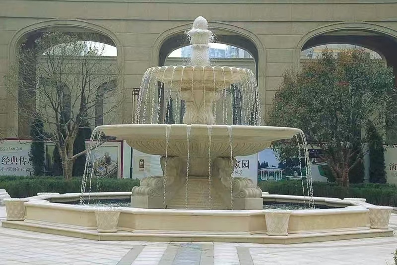 无锡 黄金麻花岗岩异型加工——户外庭院石雕流水喷泉