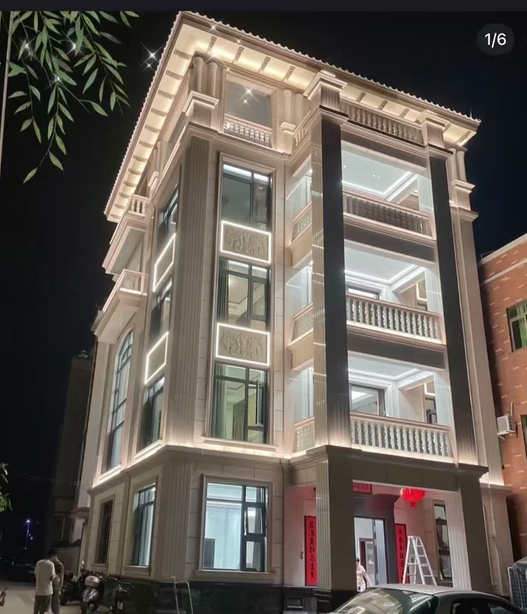 无锡 芝麻白花岗岩别墅外墙夜间效果