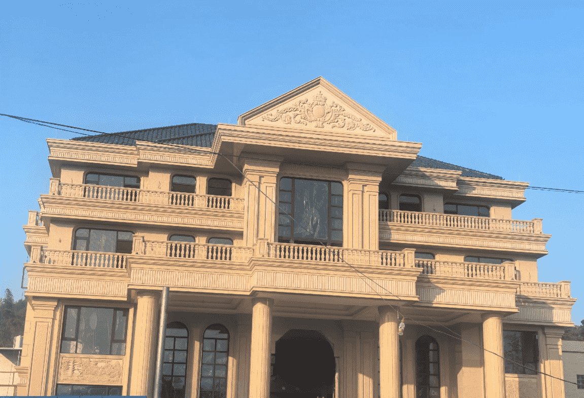 无锡黄金麻别墅外墙干挂石材效果示例